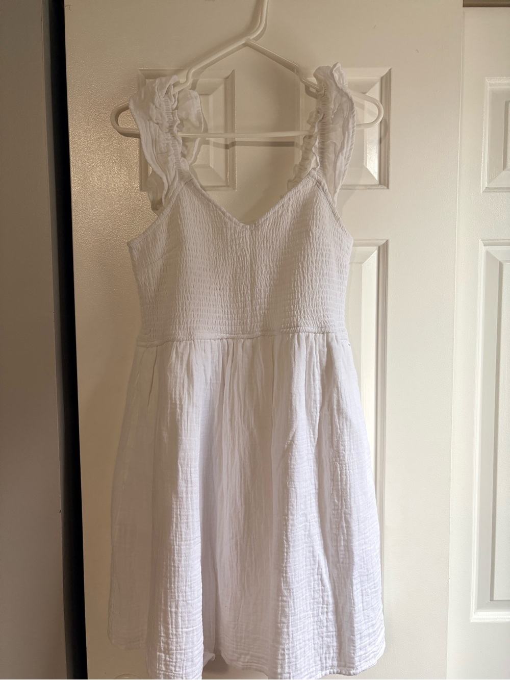 White Ruffle Strap Sundress with underneath shorts